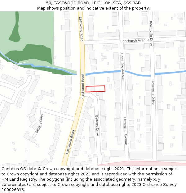 50, EASTWOOD ROAD, LEIGH-ON-SEA, SS9 3AB: Location map and indicative extent of plot