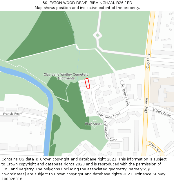 50, EATON WOOD DRIVE, BIRMINGHAM, B26 1ED: Location map and indicative extent of plot