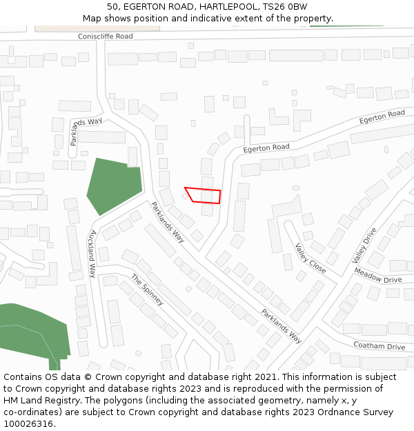 50, EGERTON ROAD, HARTLEPOOL, TS26 0BW: Location map and indicative extent of plot