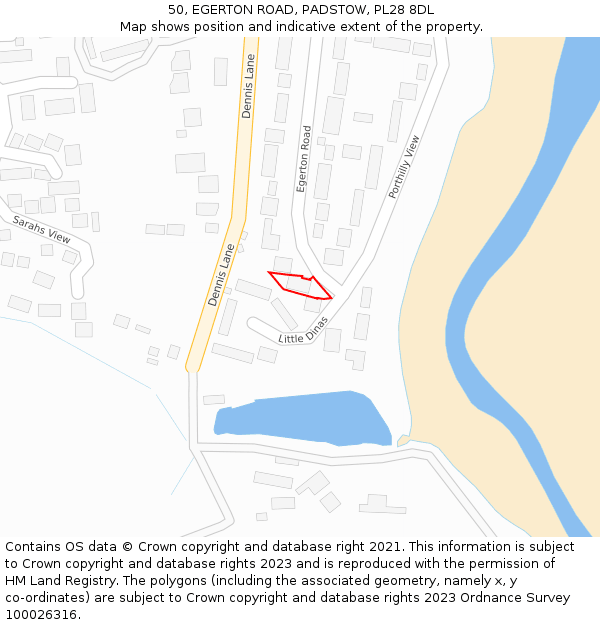 50, EGERTON ROAD, PADSTOW, PL28 8DL: Location map and indicative extent of plot