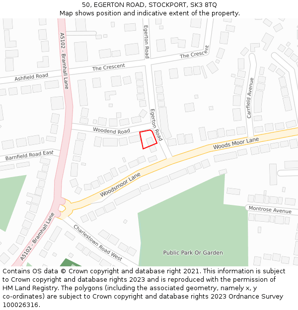 50, EGERTON ROAD, STOCKPORT, SK3 8TQ: Location map and indicative extent of plot