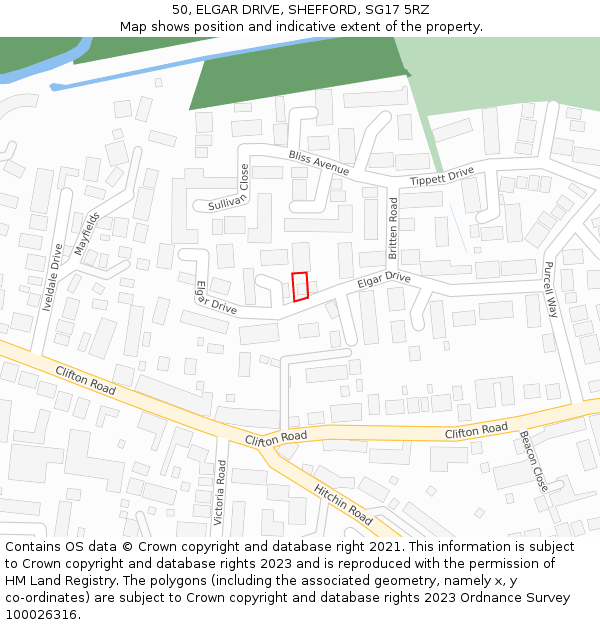 50, ELGAR DRIVE, SHEFFORD, SG17 5RZ: Location map and indicative extent of plot