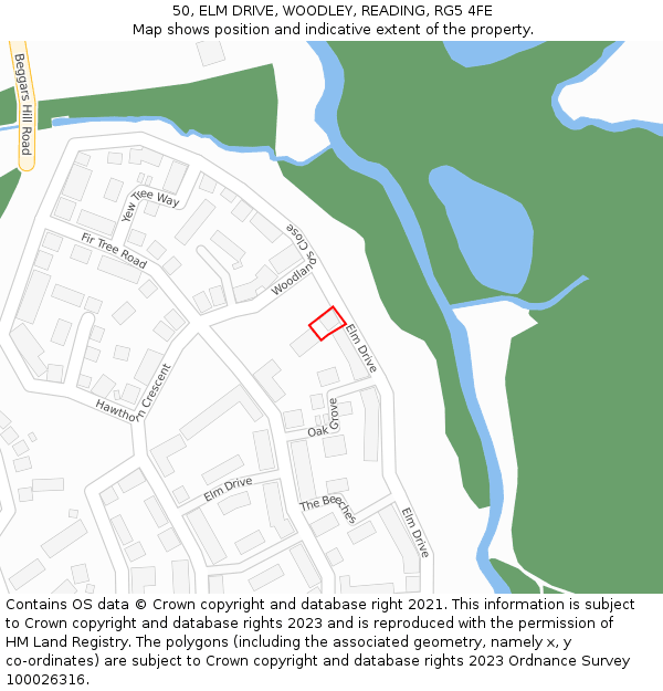 50, ELM DRIVE, WOODLEY, READING, RG5 4FE: Location map and indicative extent of plot