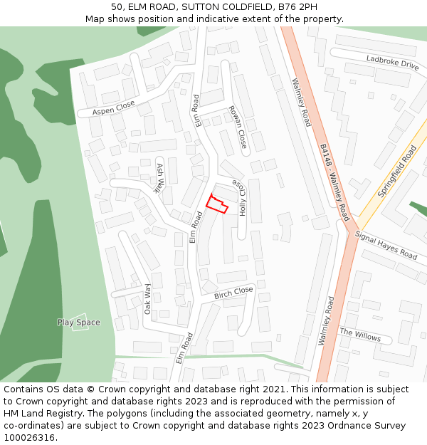 50, ELM ROAD, SUTTON COLDFIELD, B76 2PH: Location map and indicative extent of plot