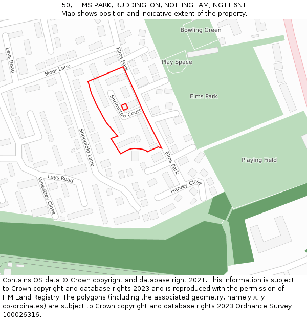 50, ELMS PARK, RUDDINGTON, NOTTINGHAM, NG11 6NT: Location map and indicative extent of plot