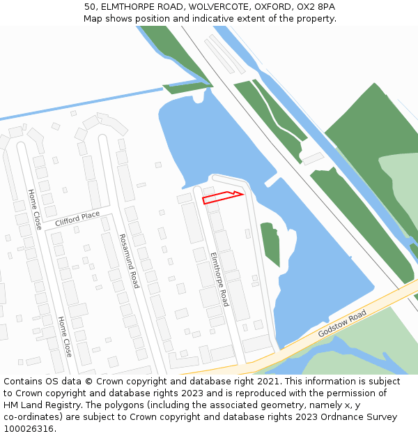 50, ELMTHORPE ROAD, WOLVERCOTE, OXFORD, OX2 8PA: Location map and indicative extent of plot