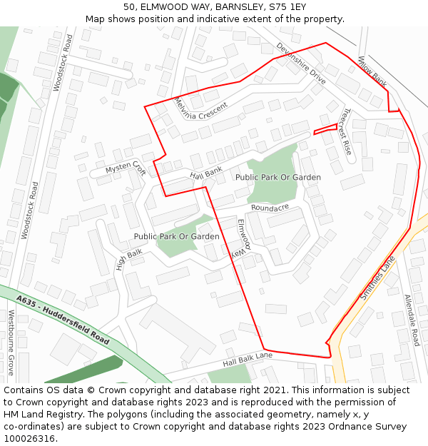 50, ELMWOOD WAY, BARNSLEY, S75 1EY: Location map and indicative extent of plot
