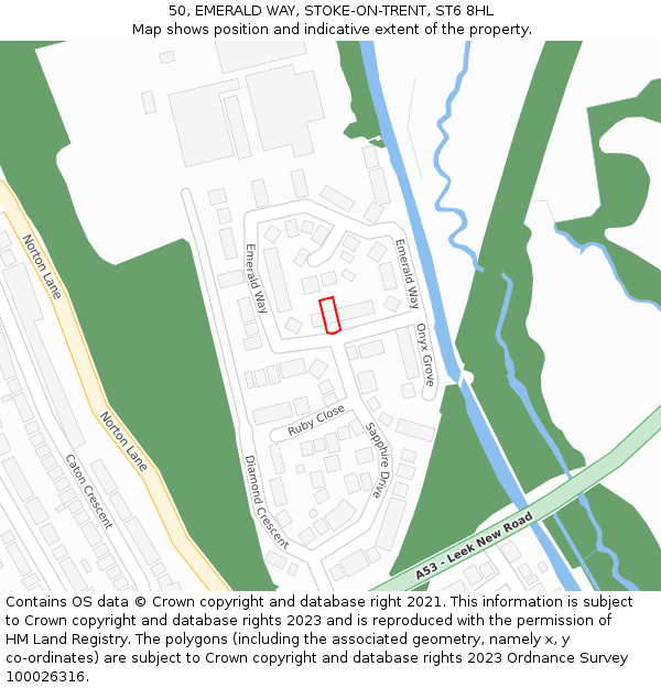 50, EMERALD WAY, STOKE-ON-TRENT, ST6 8HL: Location map and indicative extent of plot