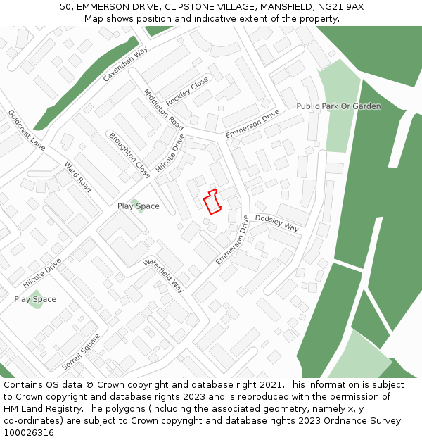 50, EMMERSON DRIVE, CLIPSTONE VILLAGE, MANSFIELD, NG21 9AX: Location map and indicative extent of plot