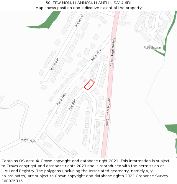 50, ERW NON, LLANNON, LLANELLI, SA14 6BL: Location map and indicative extent of plot