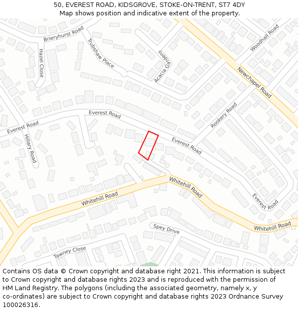 50, EVEREST ROAD, KIDSGROVE, STOKE-ON-TRENT, ST7 4DY: Location map and indicative extent of plot