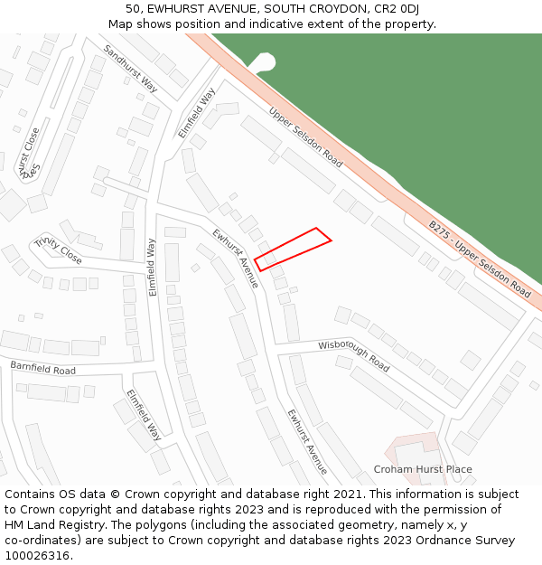 50, EWHURST AVENUE, SOUTH CROYDON, CR2 0DJ: Location map and indicative extent of plot