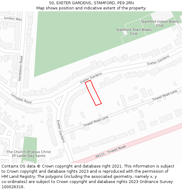 50, EXETER GARDENS, STAMFORD, PE9 2RN: Location map and indicative extent of plot