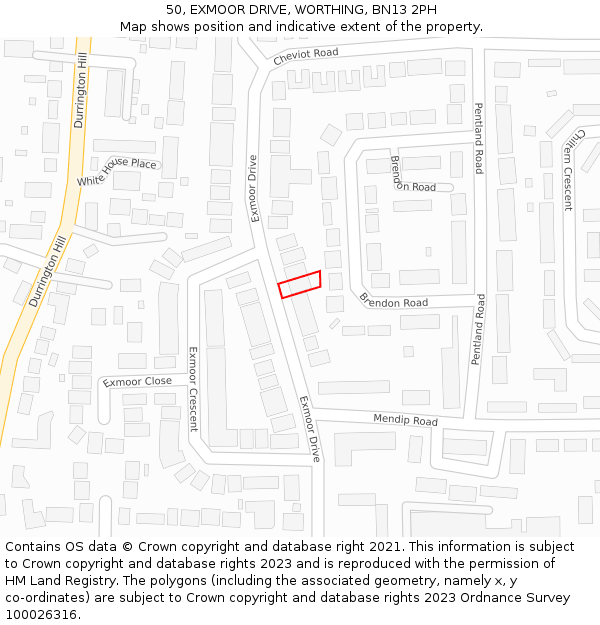 50, EXMOOR DRIVE, WORTHING, BN13 2PH: Location map and indicative extent of plot