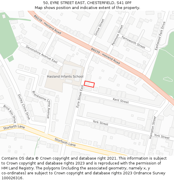 50, EYRE STREET EAST, CHESTERFIELD, S41 0PF: Location map and indicative extent of plot