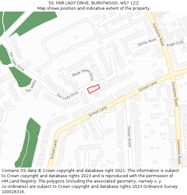 50, FAIR LADY DRIVE, BURNTWOOD, WS7 1ZZ: Location map and indicative extent of plot