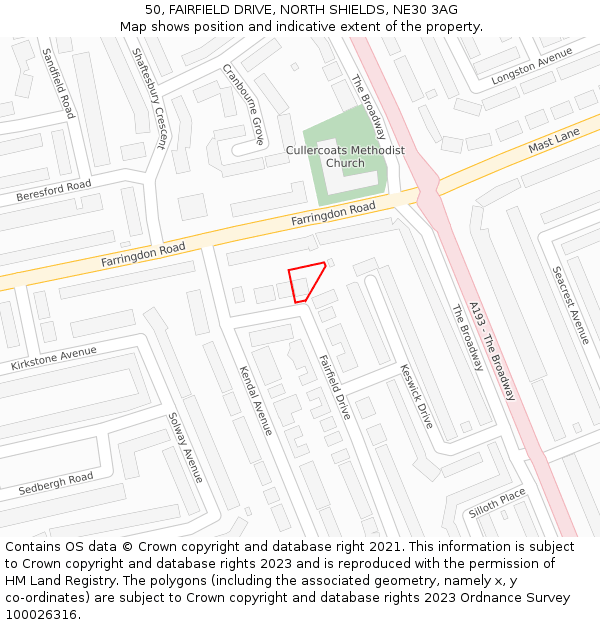 50, FAIRFIELD DRIVE, NORTH SHIELDS, NE30 3AG: Location map and indicative extent of plot