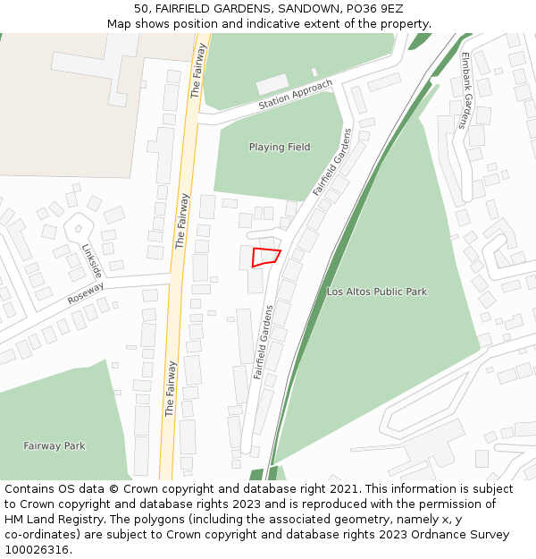 50, FAIRFIELD GARDENS, SANDOWN, PO36 9EZ: Location map and indicative extent of plot