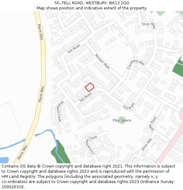 50, FELL ROAD, WESTBURY, BA13 2GG: Location map and indicative extent of plot