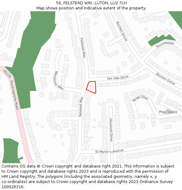 50, FELSTEAD WAY, LUTON, LU2 7LH: Location map and indicative extent of plot