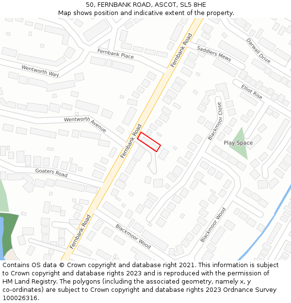 50, FERNBANK ROAD, ASCOT, SL5 8HE: Location map and indicative extent of plot