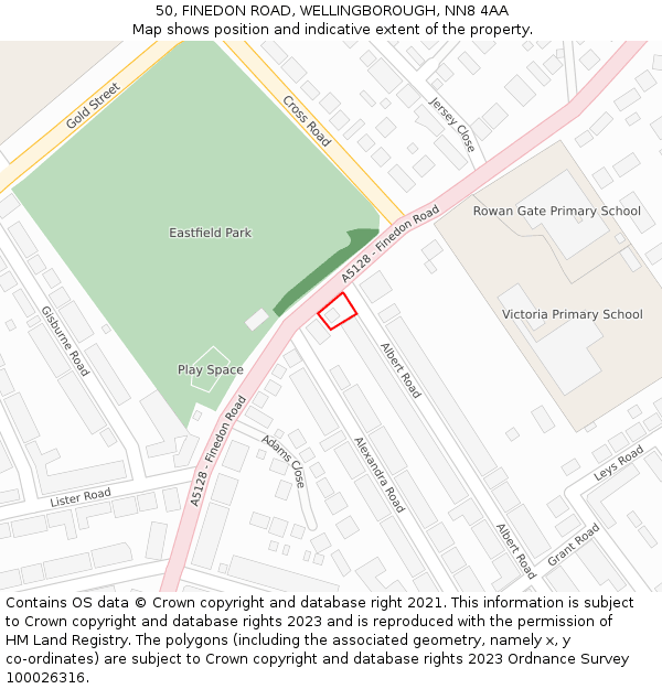 50, FINEDON ROAD, WELLINGBOROUGH, NN8 4AA: Location map and indicative extent of plot