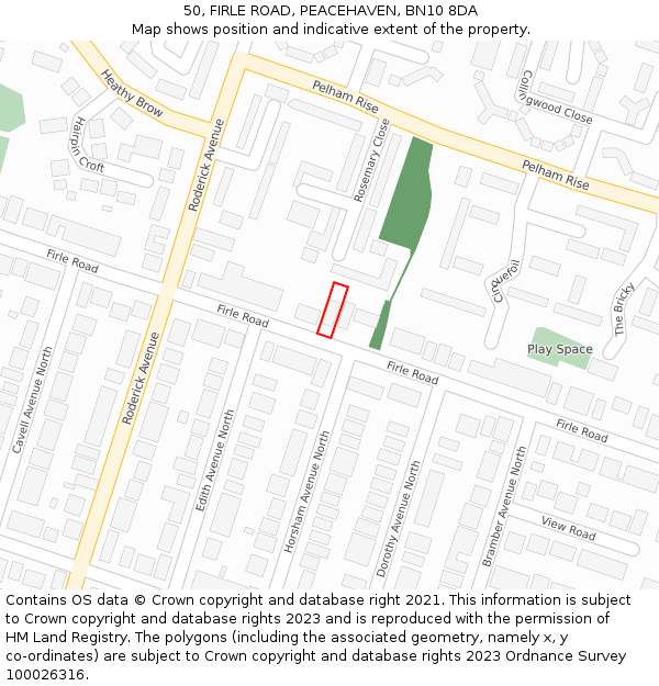 50, FIRLE ROAD, PEACEHAVEN, BN10 8DA: Location map and indicative extent of plot