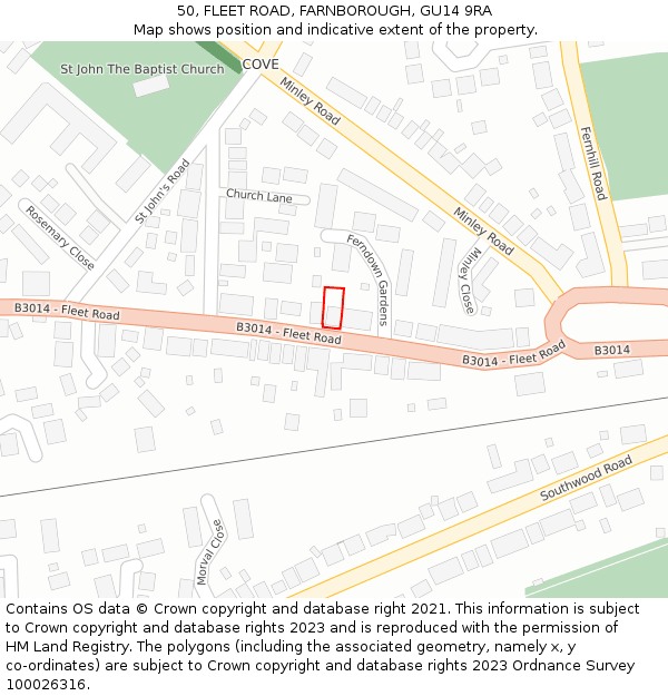 50, FLEET ROAD, FARNBOROUGH, GU14 9RA: Location map and indicative extent of plot