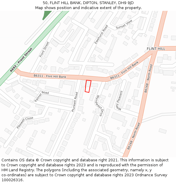 50, FLINT HILL BANK, DIPTON, STANLEY, DH9 9JD: Location map and indicative extent of plot