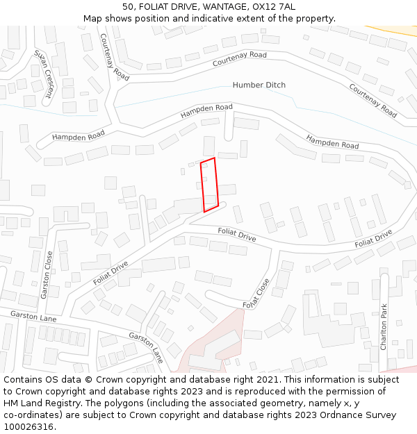 50, FOLIAT DRIVE, WANTAGE, OX12 7AL: Location map and indicative extent of plot