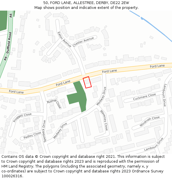 50, FORD LANE, ALLESTREE, DERBY, DE22 2EW: Location map and indicative extent of plot