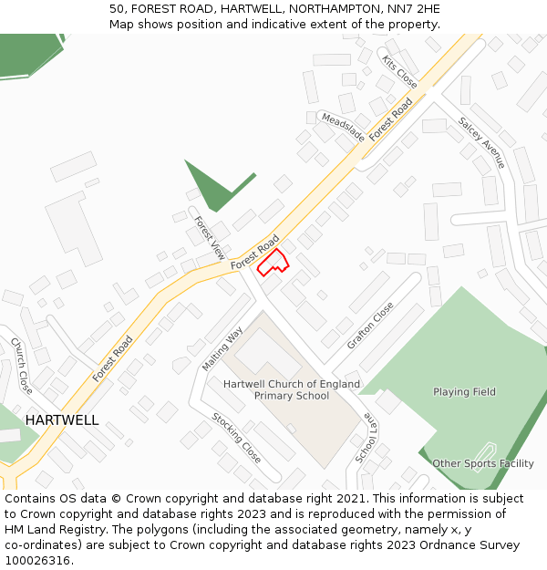 50, FOREST ROAD, HARTWELL, NORTHAMPTON, NN7 2HE: Location map and indicative extent of plot