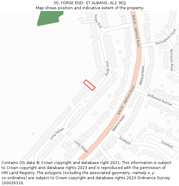 50, FORGE END, ST ALBANS, AL2 3EQ: Location map and indicative extent of plot