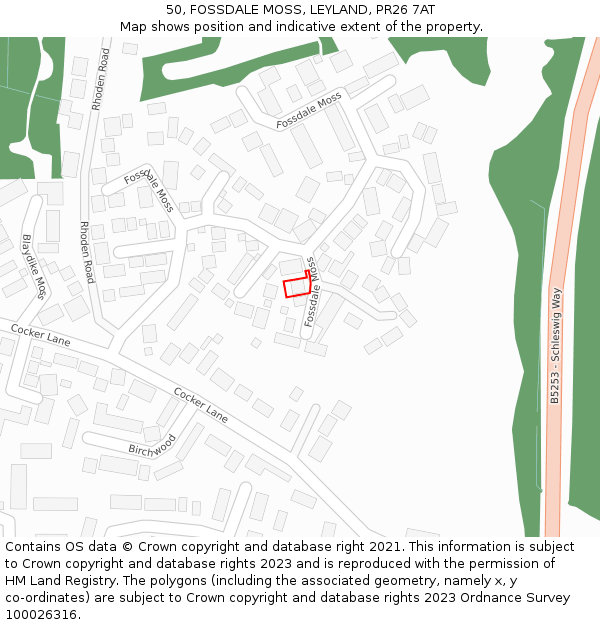 50, FOSSDALE MOSS, LEYLAND, PR26 7AT: Location map and indicative extent of plot