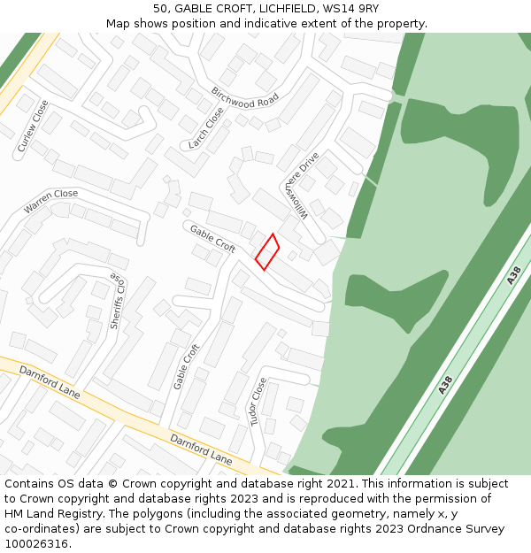 50, GABLE CROFT, LICHFIELD, WS14 9RY: Location map and indicative extent of plot