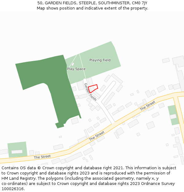 50, GARDEN FIELDS, STEEPLE, SOUTHMINSTER, CM0 7JY: Location map and indicative extent of plot