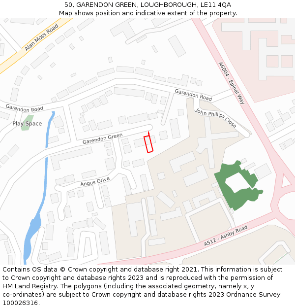 50, GARENDON GREEN, LOUGHBOROUGH, LE11 4QA: Location map and indicative extent of plot
