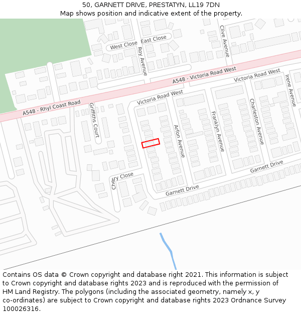 50, GARNETT DRIVE, PRESTATYN, LL19 7DN: Location map and indicative extent of plot