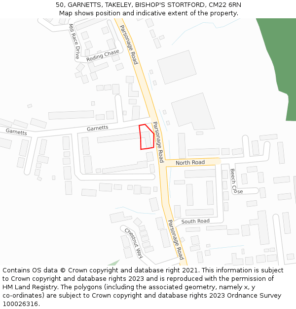 50, GARNETTS, TAKELEY, BISHOP'S STORTFORD, CM22 6RN: Location map and indicative extent of plot