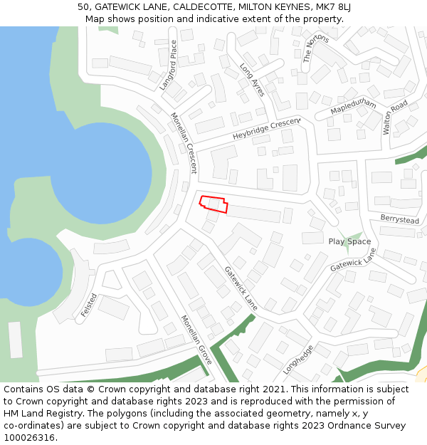 50, GATEWICK LANE, CALDECOTTE, MILTON KEYNES, MK7 8LJ: Location map and indicative extent of plot