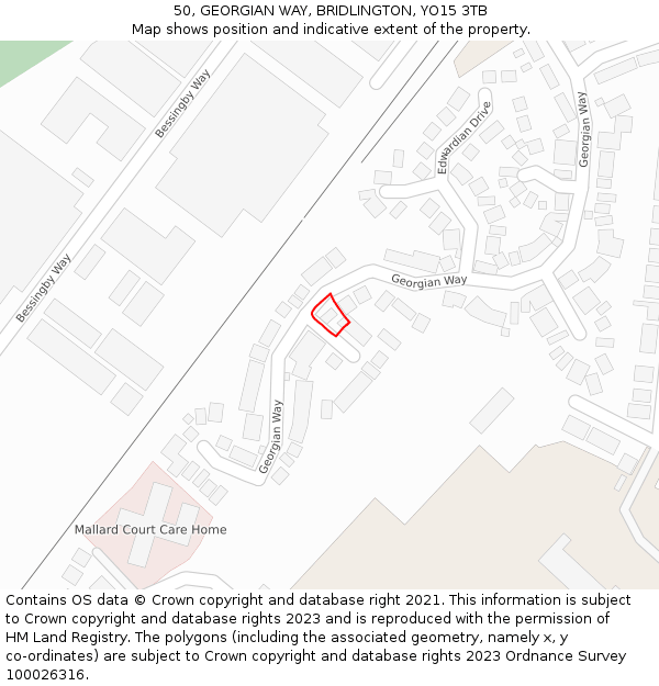 50, GEORGIAN WAY, BRIDLINGTON, YO15 3TB: Location map and indicative extent of plot