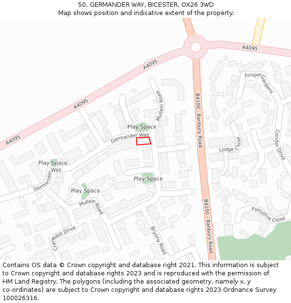 50, GERMANDER WAY, BICESTER, OX26 3WD: Location map and indicative extent of plot