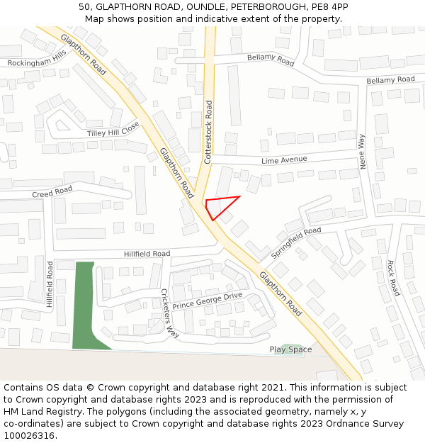 50, GLAPTHORN ROAD, OUNDLE, PETERBOROUGH, PE8 4PP: Location map and indicative extent of plot