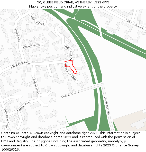 50, GLEBE FIELD DRIVE, WETHERBY, LS22 6WG: Location map and indicative extent of plot