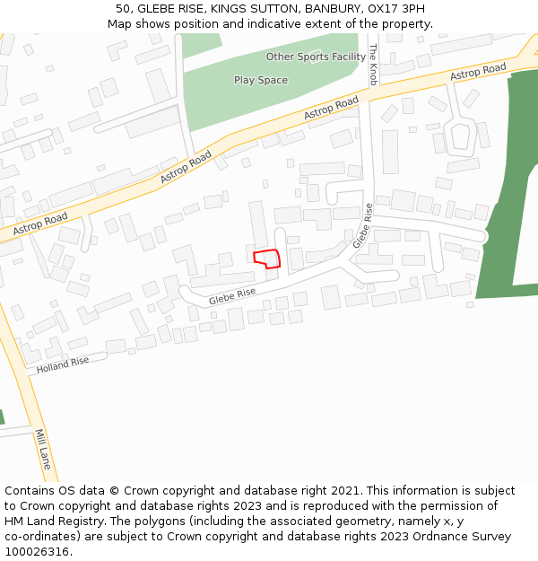 50, GLEBE RISE, KINGS SUTTON, BANBURY, OX17 3PH: Location map and indicative extent of plot