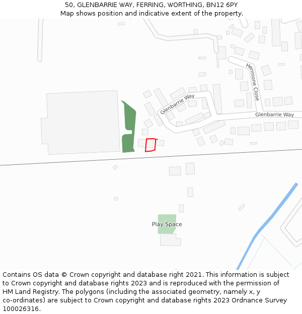 50, GLENBARRIE WAY, FERRING, WORTHING, BN12 6PY: Location map and indicative extent of plot