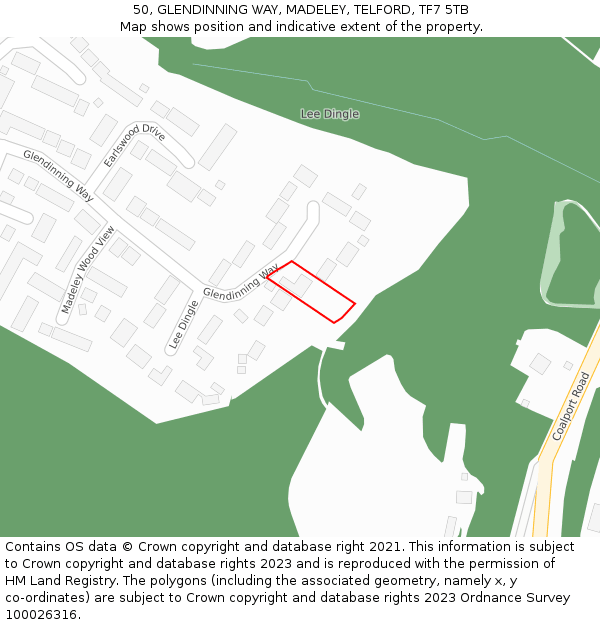 50, GLENDINNING WAY, MADELEY, TELFORD, TF7 5TB: Location map and indicative extent of plot