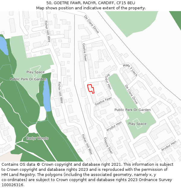 50, GOETRE FAWR, RADYR, CARDIFF, CF15 8EU: Location map and indicative extent of plot