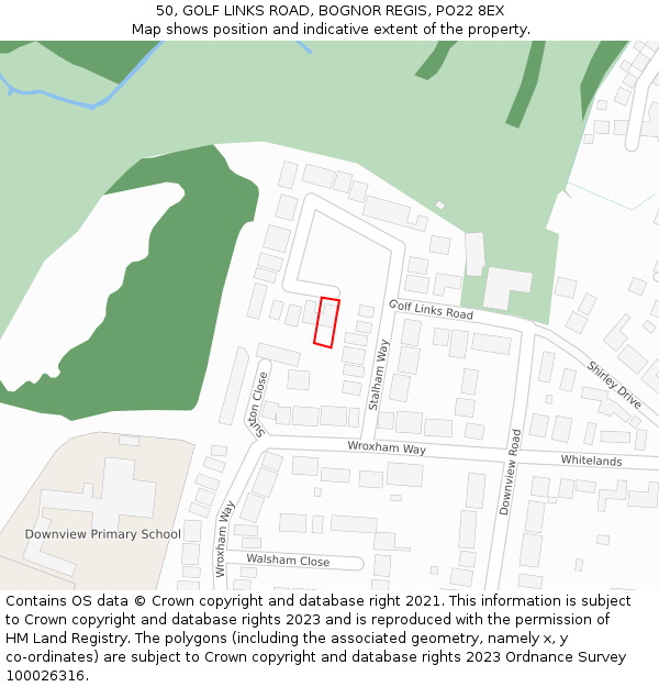 50, GOLF LINKS ROAD, BOGNOR REGIS, PO22 8EX: Location map and indicative extent of plot