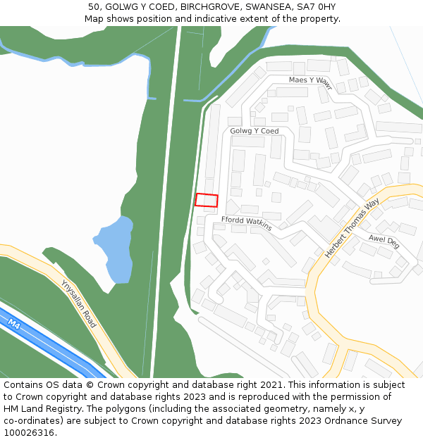 50, GOLWG Y COED, BIRCHGROVE, SWANSEA, SA7 0HY: Location map and indicative extent of plot